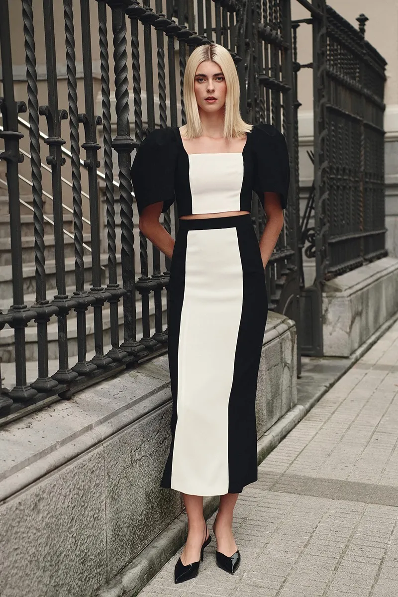 falda crepe blanco y negro para invitada boda