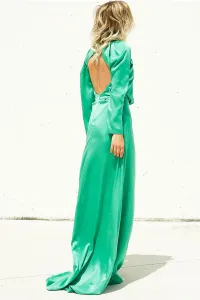 vestido largo saten color verde