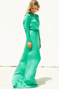 vestido largo saten color verde