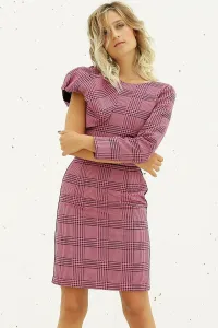 vestido corto rosa pata gallo manga abullonada