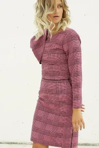 vestido corto rosa pata gallo manga abullonada