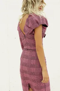 vestido corto rosa pata gallo manga abullonada