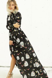 vestido largo camisero manga larga estampado
