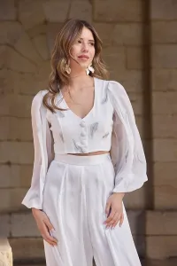 falda pantalon brocado blanco novia civil mama de comunion