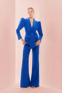 Chaqueta americana crepe azul klein manga abullonada