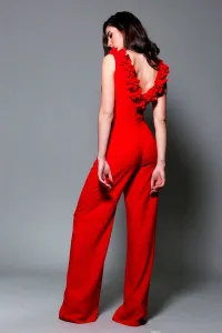 Vestido largo de fiesta rojo con flores para invitada boda