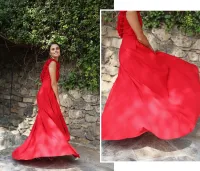 Vestido largo de fiesta rojo con flores para invitada boda