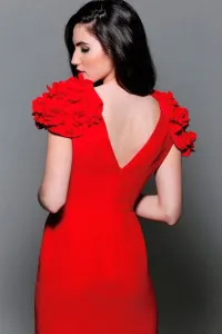 Vestido de fiesta corto rojo con alitas de flores para boda