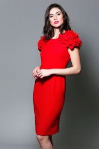 Vestido de fiesta corto rojo con alitas de flores para boda