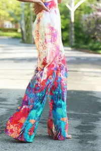 mono de fiesta estampado multicolor escote halter para invitada