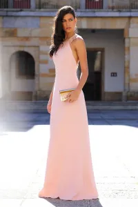 vestido largo de fiesta rosa palo con escote espalda para boda