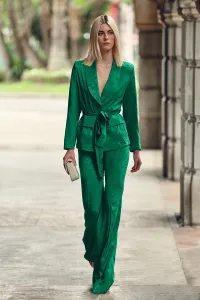 Chaqueta blazer jacquard verde invitada