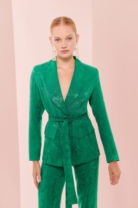 Chaqueta blazer jacquard verde invitada