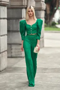 Pantalón Palazzo con jacquard fluido verde para invitada boda