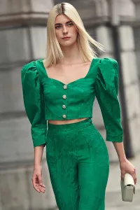 Pantalón Palazzo con jacquard fluido verde para invitada boda