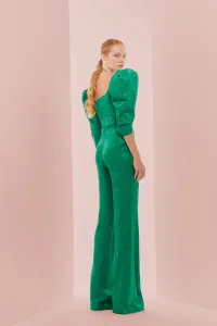 Pantalón Palazzo con jacquard fluido verde para invitada boda
