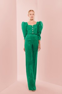 Pantalón Palazzo con jacquard fluido verde para invitada boda