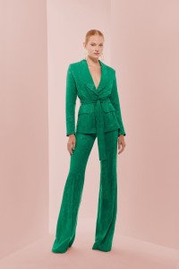 Pantalón Palazzo con jacquard fluido verde para invitada boda