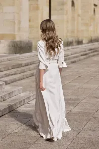 Vestido largo camisero en tejido brocado blanco