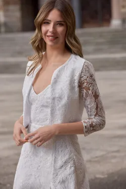 chaqueta corta tul flores blanca transparente