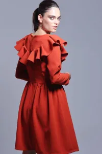 vestido de volantes corto marron de manga larga