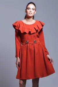 vestido de volantes corto marron de manga larga