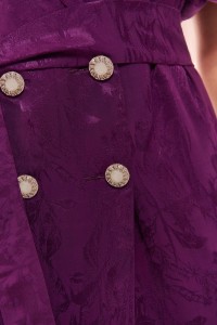 Vestido midi con mangas abullonadas rosa tornasolado y solapa negra