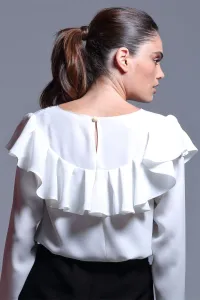 comprar online blusa blanca de vestir con volante para fiesta