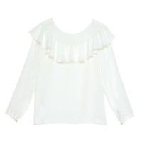 comprar online blusa blanca de vestir con volante para fiesta