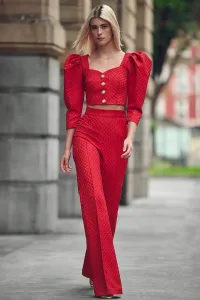 Top joya brocado rojo geometrico escote corazon invitada boda