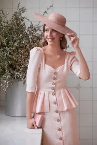 vestido tweeed rosa con peplum manga francesa mama comunion