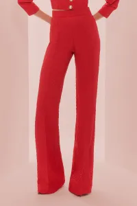 Pantalon palazzo de jacquard brocado rojo geometrico para invitada