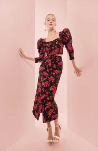 Falda brocada negra con flores para invitada invierno