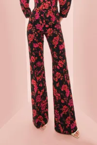 Pantalon palazzo de jacquard brocado negro con flores para invitada