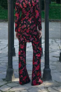 Pantalon palazzo de jacquard brocado negro con flores para invitada