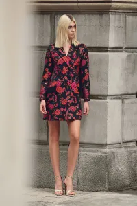 Vestido esmoquin brocado negro con estampado de flores