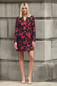 Vestido esmoquin brocado negro con estampado de flores