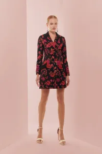 Vestido esmoquin brocado negro con estampado de flores