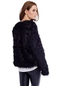 Abrigo de pelo negro de piel sintética. Chaqueta de pelo otoño