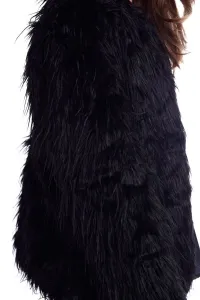 Abrigo de pelo negro de piel sintética. Chaqueta de pelo otoño