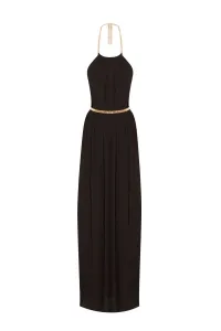 Vestido de fiesta largo para boda con cuello halter y escote en