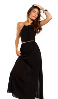 Vestido de fiesta largo para boda con cuello halter y escote en