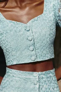 conjunto top y falda azul claro con tul flores bordadas para