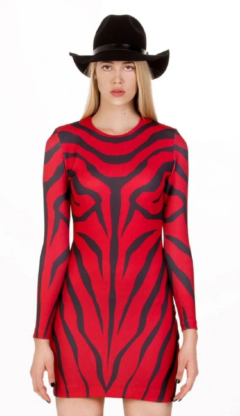 vestido de fiesta corto rojo con estampado cebra de felipe albernaz