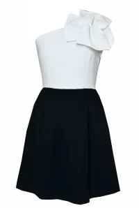Vestido de fiesta corto asimétrico blanco y negro con lazada de