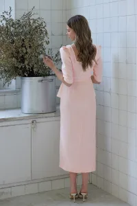 vestido tweeed rosa con peplum manga francesa mama comunion