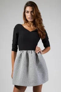 Vestido fiesta corto con falda de vuelo blanco y negro de daluna