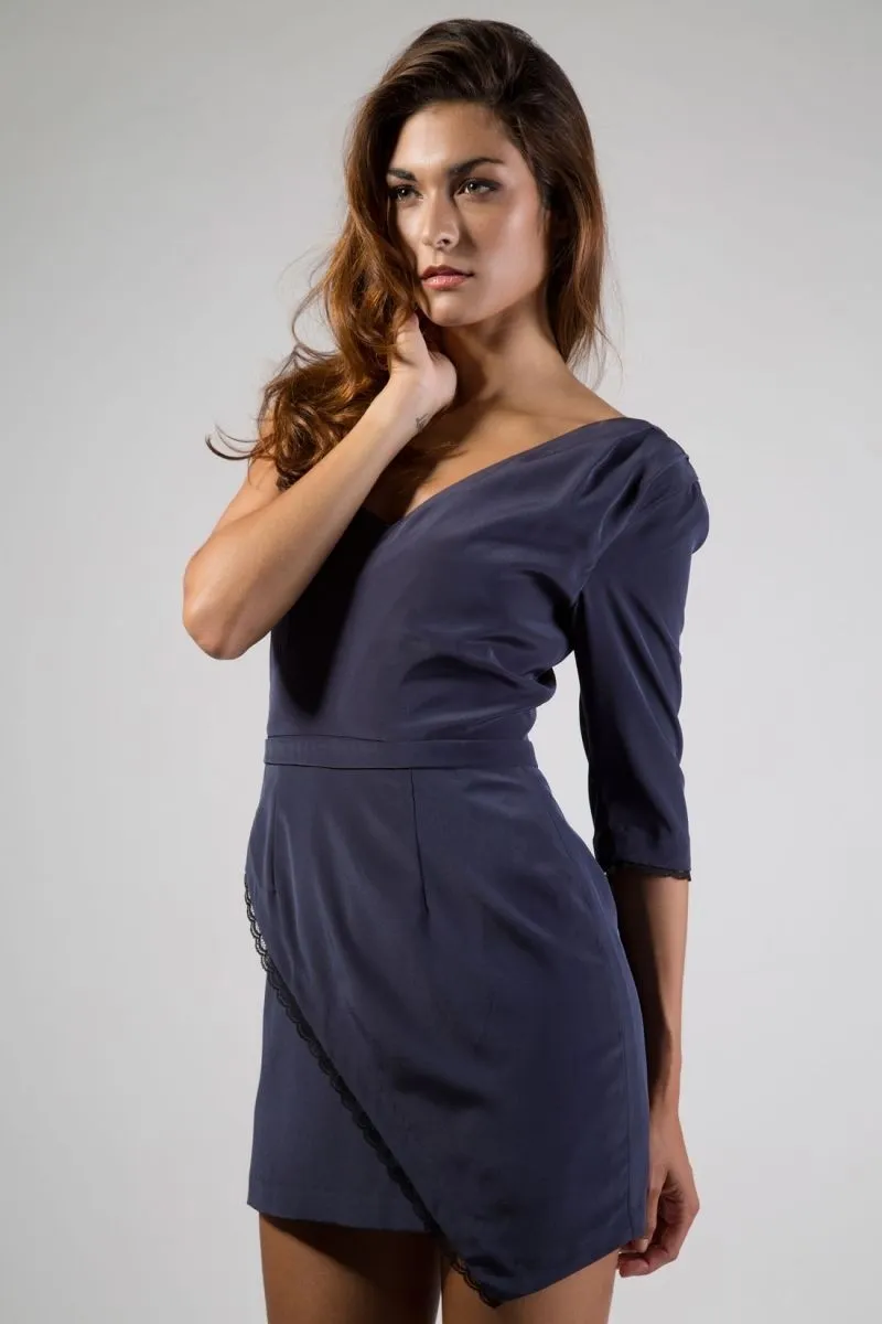 Vestido fiesta asimetrico azul de daluna online