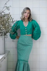 Top joya de fiesta en tafeta verde
