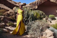 Vestido largo asimetrico en tafeta lima para invitada boda verano
